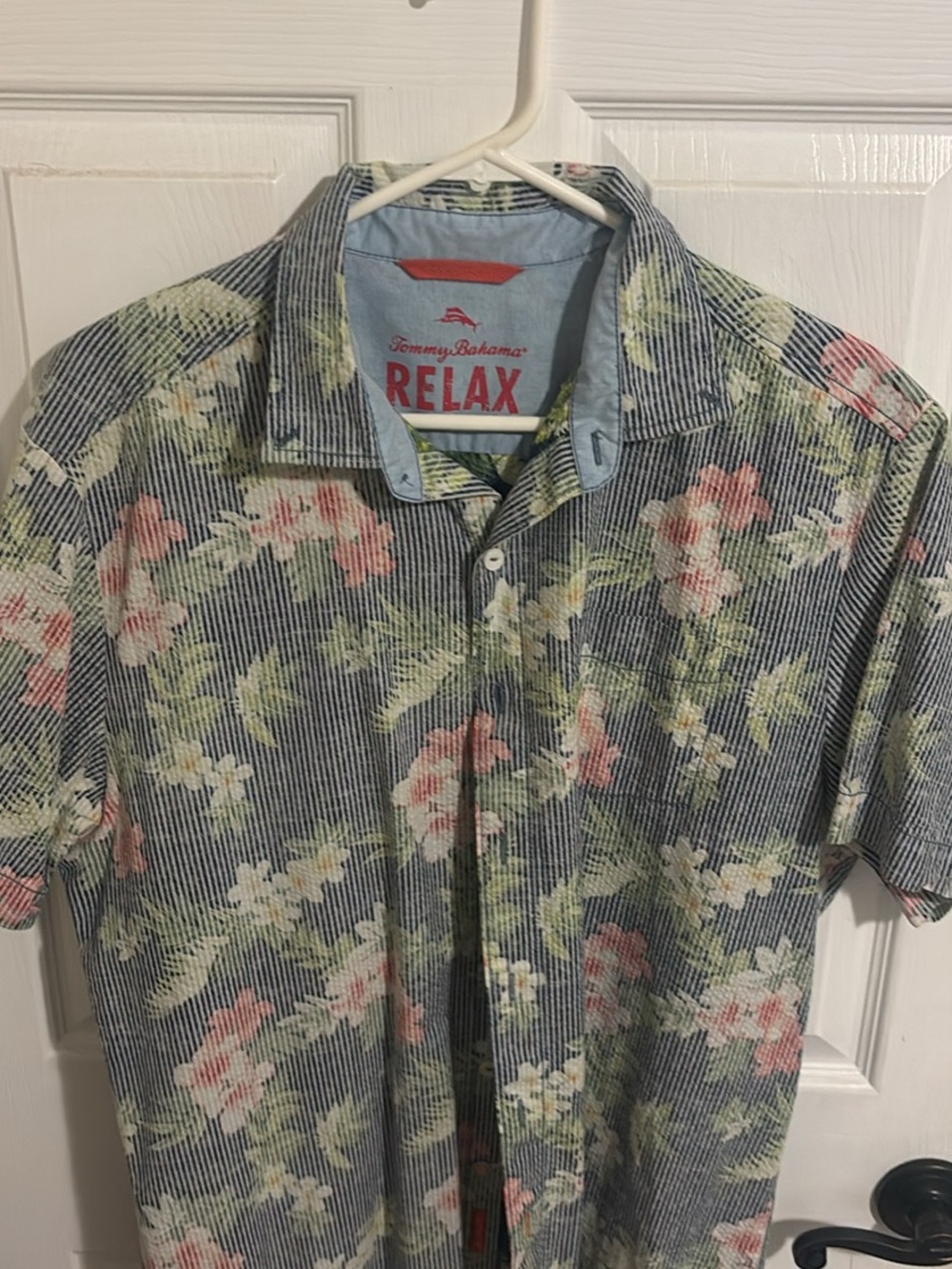 Tommy Bahama Striped Blue Floral Short-Sleeve Button-Down Shirt